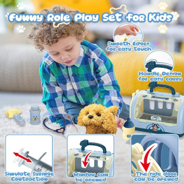 Pet Care Play Set Robot Dog Toys for Kids 12Pcs Poppy Dog Toy Pet Walk Grooming Vet Toys Set with Interactive Electric Dog - Image 2