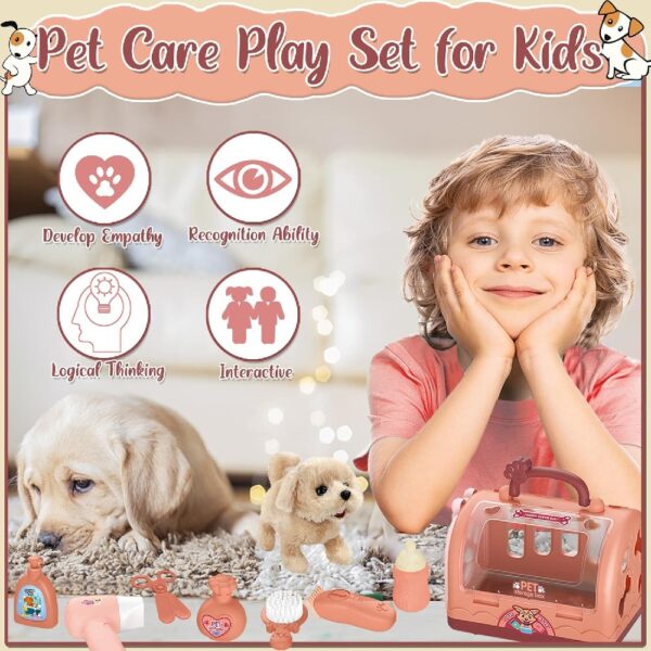 Pet Care Play Set Robot Dog Toys for Kids 12Pcs Poppy Dog Toy Pet Walk Grooming Vet Toys Set with Interactive Electric Dog - Image 6