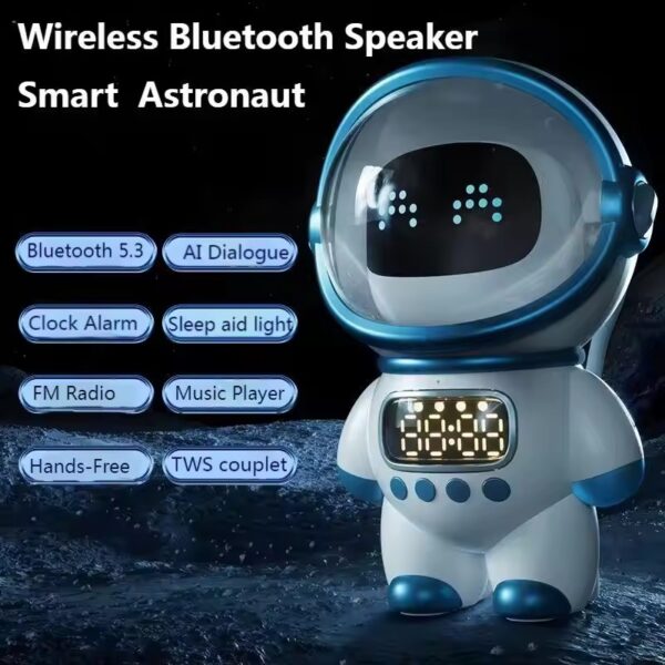 Mini Smart Astronaut Bluetooth Speaker Sound Box Portable Stereo Ai Interactive Audio With Alarm Clock Support TF/FM Table Clock