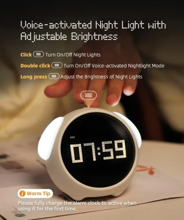 Children's alarm clock Dual alarm clock setting adjustable brightness night light voice controlled temperature detection snooze - Image 4