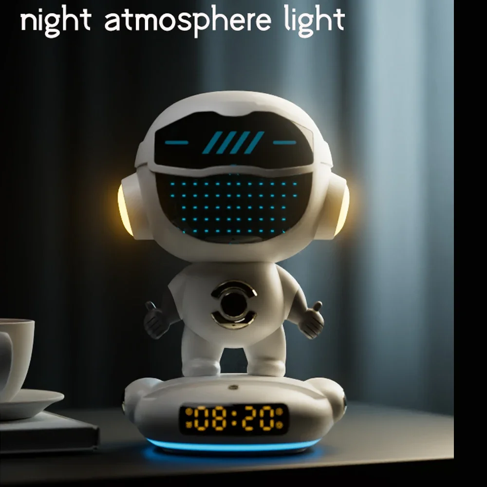 Portable M80 robot AI wireless Bluetooth speaker with TF card playback, auxiliary input, alarm clock display Outdoor party