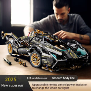 Lamborghini V12 Black Warrior Assembled Sports Car Building Blocks Toy 1314PCS Boys 2025 New Mechanical Linkage Model Racing Car